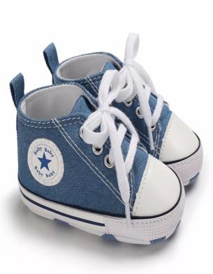 First Walker Canvas shoes crib Baby High Top Ankle shoes Boy Blue